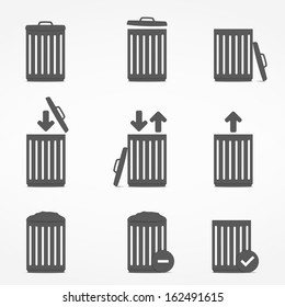 Set of icons with trash can, vector eps10 illustration