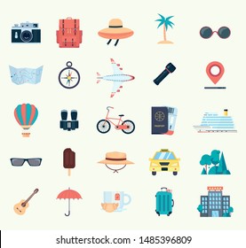 Set of icons for travel. Flat vector illustration isolated on white background.