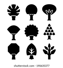 Set icons of trees isolated on white. Vector illustration