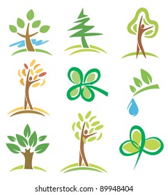 Set of icons  trees and plant. Vector illustration.