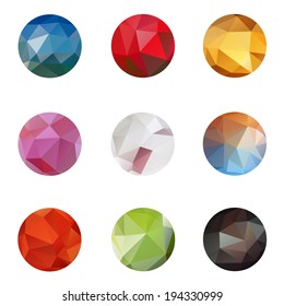 Set icons from triangle colored abstract in a circle frame