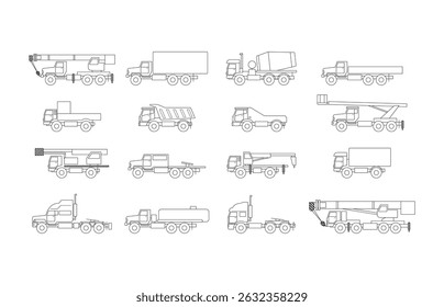 Set of icons of trucks of different specializations. Vector illustration