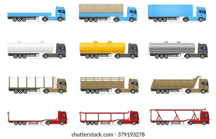set icons trucks semi trailer vector illustration isolated on white background