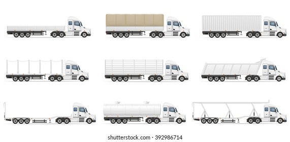 set icons trucks semi trailer vector illustration isolated on white background