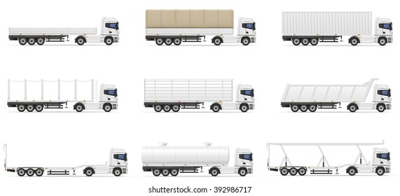 Set Icons Trucks Semi Trailer Vector Illustration Isolated On White Background