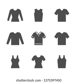 Set icons of t-shirt, singlet, long sleeve