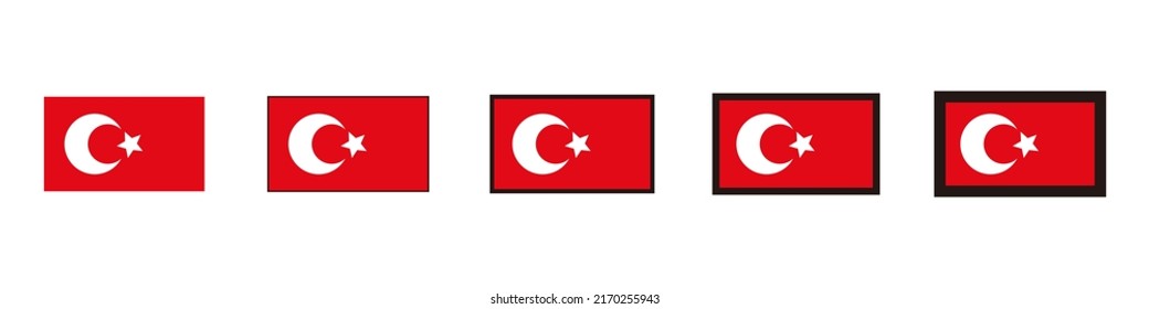 Conjunto de iconos de la bandera turca con diferentes espesores de línea. Vector.