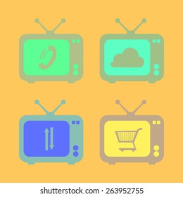 set of icons TVs with a network connection, on an orange backgro