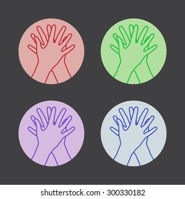 Set of icons with two hands giving a high five. Vector illustration.