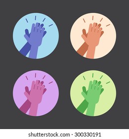 Set of icons with two hands giving a high five. Ovation applaud icons. Vector illustration.