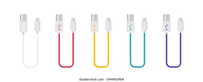 Eine Reihe von Symbolen für das USB-Kabel des Smartphone-Ladegeräts. Vektorgrafik