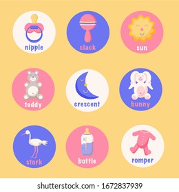 Set of icons for use in a blog or diary of a newborn