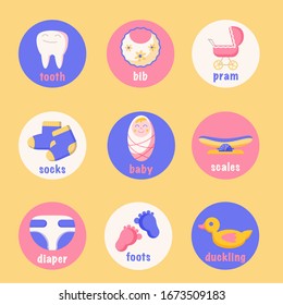 Set of icons for use in a blog or diary of a newborn