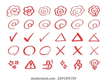 A set of icons used by teachers when grading test answers