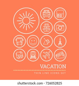 Set of icons for vacation theme think line style vector illustration EPS10