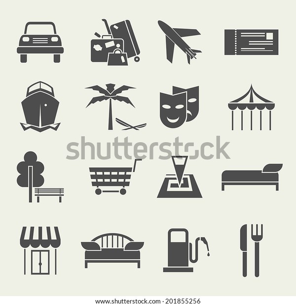 Set of Icons\
vacation and travel in a flat\
style