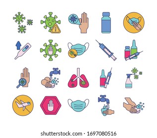 set of icons vaccination medical immunization, line and fill style icon vector illustration design