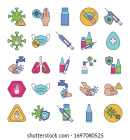 set of icons vaccination medical immunization, line and fill style icon vector illustration design