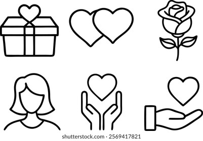 Set of icons for Valentine Day Icons. Editable Stroke, Contains such icons as Heart, Love, Perfume, Gift, Family.