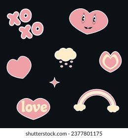 set of icons for valentine. Groovy retro set for valentine