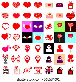 Set icons, Valentines Day, big collection, flat design template, vector illustration
