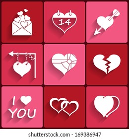 Set icons of Valentine's day red hearts signs