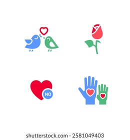 Set icons or Valentines day symbols, holiday signs designed for celebration, vector trendy modern style.