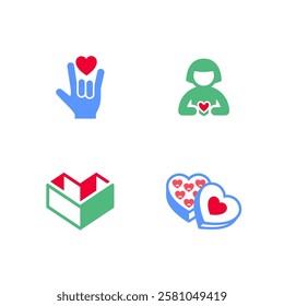 Set icons or Valentines day symbols, holiday signs designed for celebration, vector trendy modern style.