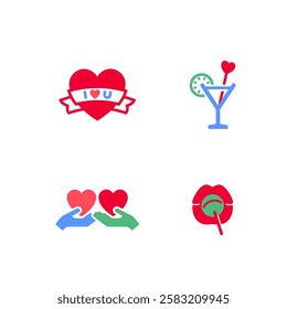 Set icons or Valentines day symbols, holiday signs designed for celebration, vector trendy modern style.