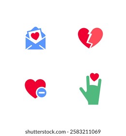 Set icons or Valentines day symbols, holiday signs designed for celebration, vector trendy modern style.