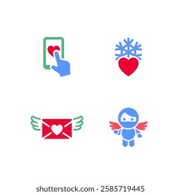 Set icons or Valentines day symbols, holiday signs designed for celebration, vector trendy modern style.