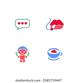 Set icons or Valentines day symbols, holiday signs designed for celebration, vector trendy modern style.