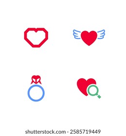Set icons or Valentines day symbols, holiday signs designed for celebration, vector trendy modern style.