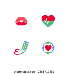 Set icons or Valentines day symbols, holiday signs designed for celebration, vector trendy modern style.