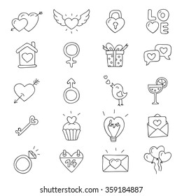 Set of icons for Valentine's Day. Vector illustration on white background.