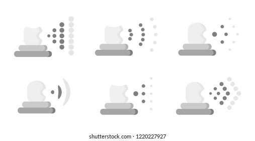 Set of icons with variants of spray atomization image from a spray gun in various ways.