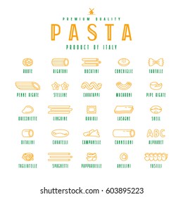 Set of icons varieties of pasta. Design elements in thin line style. Isolated on white background