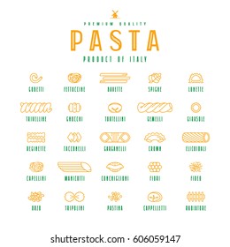 Set of icons varieties of pasta. Design elements in thin line style. Isolated on white background