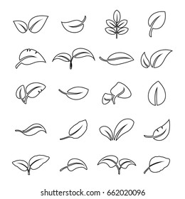 Set of icons of various abstract leaves in line design style