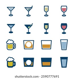 Set of icons for various alcoholic beverages