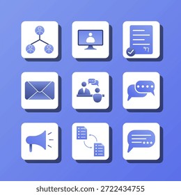 Eine Reihe von Symbolen für verschiedene Kommunikationsmethoden, einschließlich E-Mail, Chat