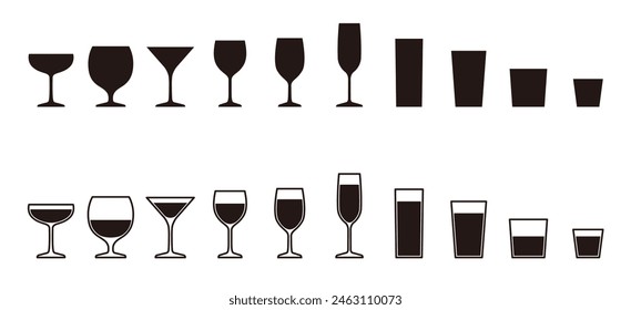 Set of icons of various drink glasses