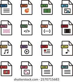 A set of icons for various file formats.