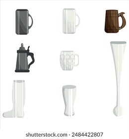 conjunto de ícones de vários vidros nomeadamente weitzen, stein, tankard, sidel e quintal de vidro alto para vários desenhos, cartazes ou banners