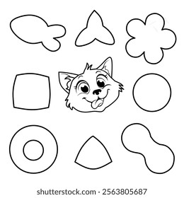 Set of icons of various shapes of dry food for cats.
