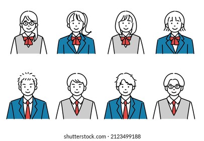 A set of icons for various students.Other variations are also available.Vector data is easy to edit.