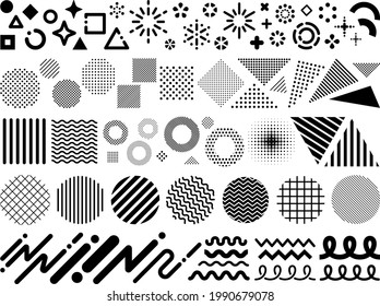 A set of icons in various symbolic shapes and patterns