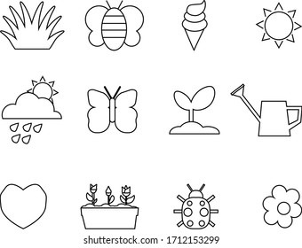 Set icons vector black and white spring nature gardening