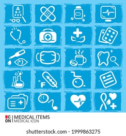 Conjunto de iconos. Imagen vectorial del equipo médico. Concepción de salud.