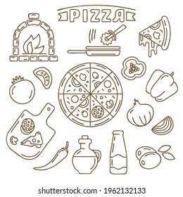 Set of icons, vector image, products and ingredients for making pizza